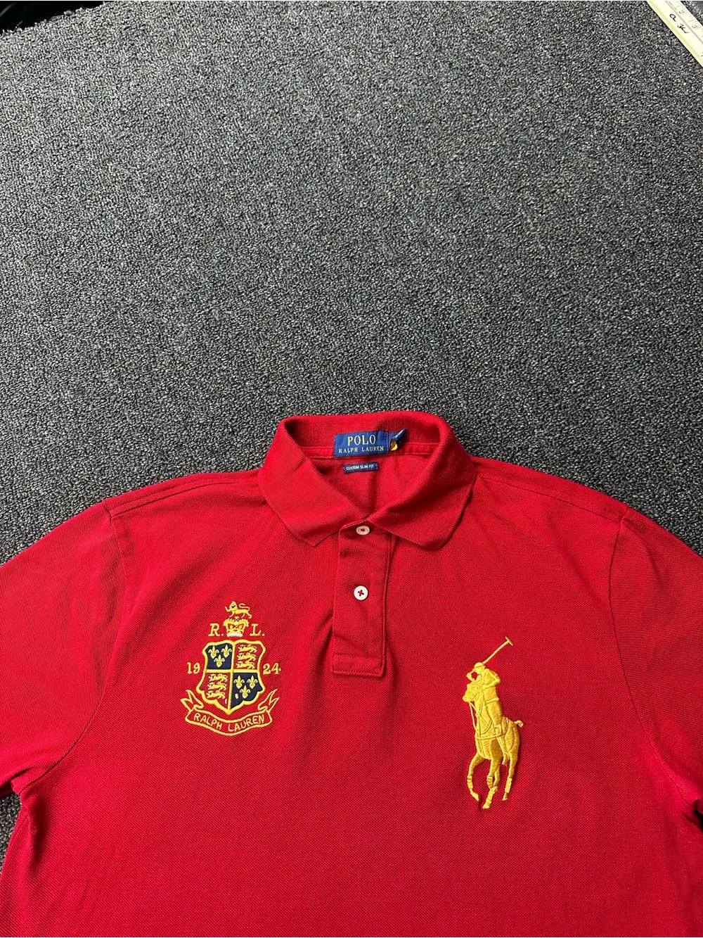 Polo Ralph Lauren Big Pony Short Sleeve Medium Custom Slim Fit Red Gold Crest